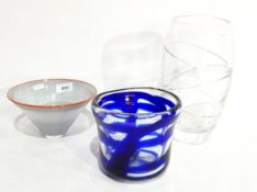 A Kosta Boda signed glass bowl with red enamel rim,