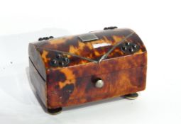 A Victorian tortoiseshell ring box of domed form with cut slip steel decoration and turned ivory