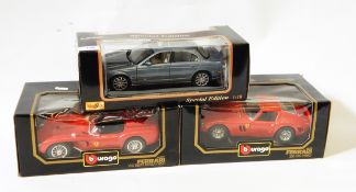 A Maisto 1:18 Jaguar S-Type 1999 model car, a Burago 1:18 Ferrari 250 Gto 1962,