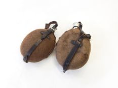 German WWI trench spade and 2 water bottles covered in canvas.