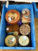 A quantity of old biscuit tins and boxes