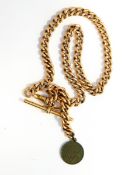 15ct gold albert with clip and Star of David pendant, 49g approx.