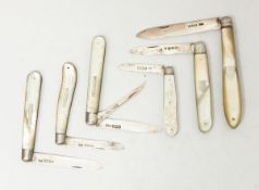 A Victorian silver fruit knife with mother-of-pearl handle, metal inset shield, Sheffield 1897,