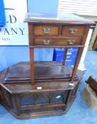 An oak Gothic-style television stand and a telephone hall table fitted three drawers