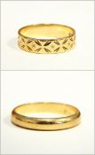 9ct gold plain wedding ring and another,
