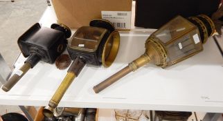 A brass and metal coach lamp with glazed sides,