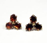 Pair garnet cluster earrings,