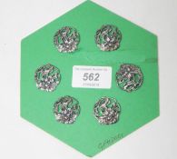A set of six Edwardian floral buttons, Chester 1902,