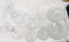 A quantity of cut glass to include ring neck decanter, another decanter,