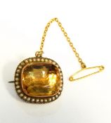 Late Georgian citrine and seedpearl bar brooch,