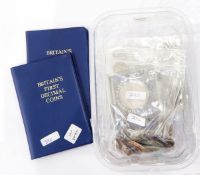 Quantity of coins including first decimal coins, crowns, pennies, etc.