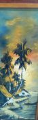 Pair of oils on canvas Oriental beach scenes and two prints (1 box)