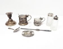 A Victorian silver drum mustard of pierced circular form, with engraved decoration to cover,