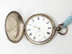 A silver cased full hunter pocket watch, stamped on movement 