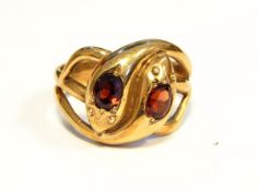 Garnet ring with intertwined snakes,