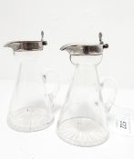 Two silver mounted whiskey tots with conical glass bodies