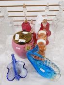 A late Victorian opaque glass biscuit barrel painted with flowers and birds,