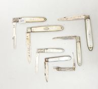 A silver mother-of-pearl handled fruit knife with inscription 