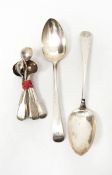 Five Georgian silver fiddle pattern condiment spoons,