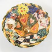 Modern Scottish studio pottery bowl decorated with the queen and king of hearts,