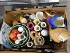 A quantity of ceramics including Imari pedestal bowl, Toby jugs, sugar sifter, resin model of owl,