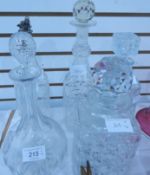 A quantity of glassware and other items to include various decanters,