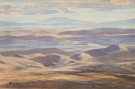 Carter Black Watercolour Mountainous landscape in evening light, signed and dated 85 lower left,