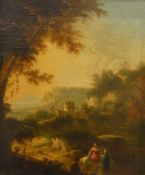 18th century continental school Oil on canvas Rural landscape with figure and buildings,