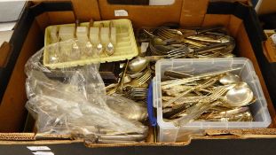 A part canteen of silver plated flatware with geometric design handles and other assorted cutlery