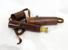 A brass leather-bound three-draw telescope by B C Limited & Co, no.