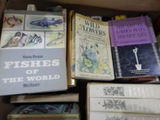 Five boxes of sundry hard and softback books