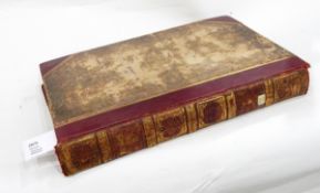 Elephant folio album of engravings set onto paper card, half leather, back and front bds detached,