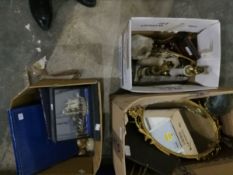 Various collectable items including metalware, polished stone eggs, table lamps, glove stretchers,