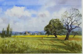 Robin Reckitt (20th century) Watercolour Didbrook Church from Hailes Abbey, signed lower left,