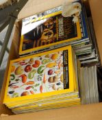 Five boxes of assorted books and magazines including National Geographic volumes and fiction and