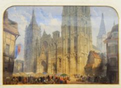 British School (19th century) Watercolour View of Notre Dame Cathedral in Rouen, unsigned,