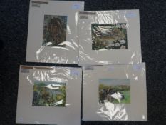 Catherine Adeane Five watercolours Old farm machinery in landscapes,