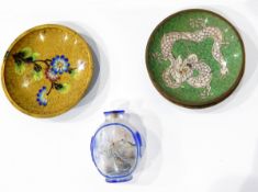 A Japanese internal painted flashed glass scent bottle decorated with rocky foliate branches,