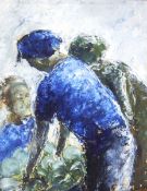 Continental school (20th century) Oil on board Figures selling vegetables,