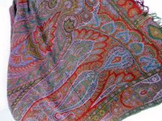 Large 19th century paisley throw/bed cover, four central panels,