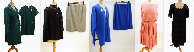 A black pintucked and lace evening dress, a silk drop waist evening dress labelled 