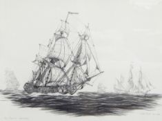Basil White Watercolour/Pencil drawing “The Channel Squadron”, sailing ship, signed and dated 1978,
