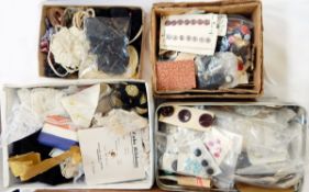 A large quantity of buttons, trimmings, beads, sewing items, etc.