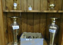 A pair of oriental-style brass vases and various other brass pieces