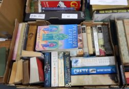 Three boxes of books, hard back and paperback books, including Girl and Swift Annuals,