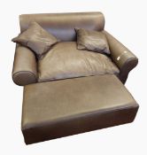 A Conran sofa and footstool in dove-grey leather,