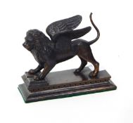 A bronze model of St Mark Lion on rectangular plinth base,