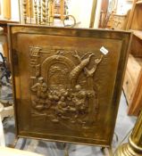 A bronze frame for a firescreen and a bronze firescreen with a garden scene (2)