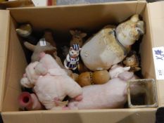 A wicker travelling cat basket, two mirrors,