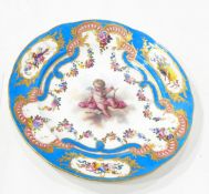 A Sevres style porcelain plate, the 'Bleu Celeste' ground with gilded decoration,